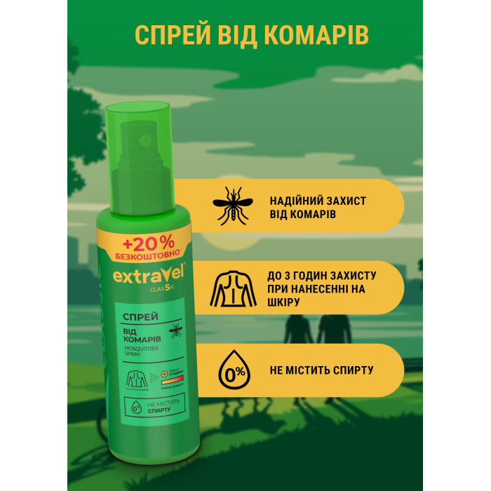 Купити Спрей від комарів Extravel Classic 100+20 мл безкоштовно, 38000569 доставка по Україні