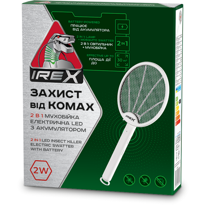 Замовити IREX Мухобійка електрична для знищення комах LED 2 в 1 з акумулятором 500 mAh 2 Вт., 38000670 доставка по Україні